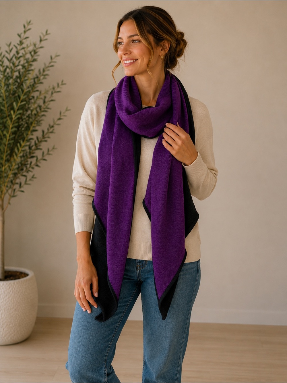 Calvin Klein Reversible Black and Purple Scarf
